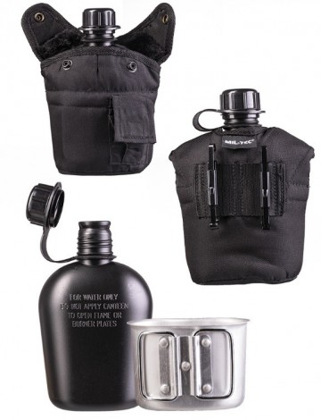 Black us plastic canteen w cup and cover eat drink equip