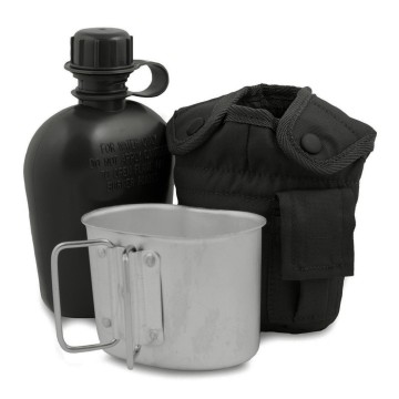 Veldfles 1l met aluminium mok zwart