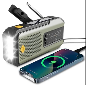 10000 mAh solarradio, NOAA noodweerradio, Type-C oplader, draagbaar solar AM -FM-NOAA radio met USB-oplader, zaklamp, leeslamp, kompas, SOS voor outdoor, camping, orkaanstorm